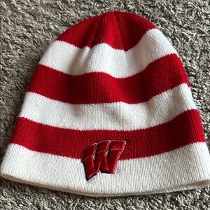 Like New Wisconsin Badgers Red and White Striped Beanie with Logo